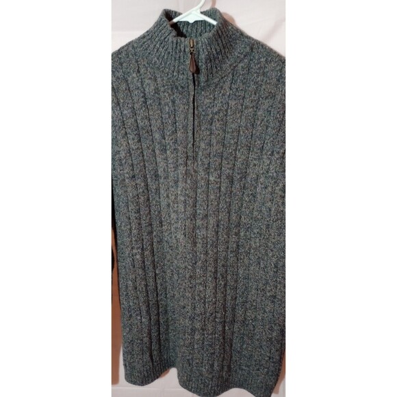 Oscar De La Renta Size XL Grey Ribbed Knit Quarter Zip Mock Neck Cotton Sweater - Picture 2 of 10